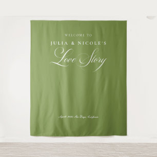 Classic Green Calligraphy Wedding Backdrops Banner