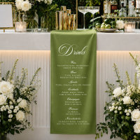 Classic Green Calligraphy Wedding Drinks Bar Menu