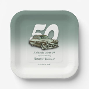 Classic Green Car Turns 50th Birthday Paper Plates