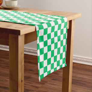 Classic green checkered short table runner