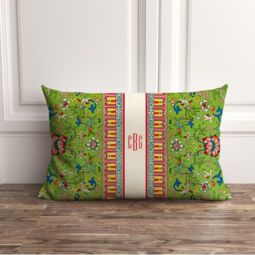 Classic Green Chinoiserie Pillow with Monogram