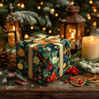 Classic Green Christmas Foliage & Ornaments Wrapping Paper