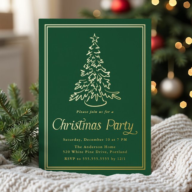 Classic Green Christmas Tree Christmas Party Foil Invitation (Creator Uploaded)
