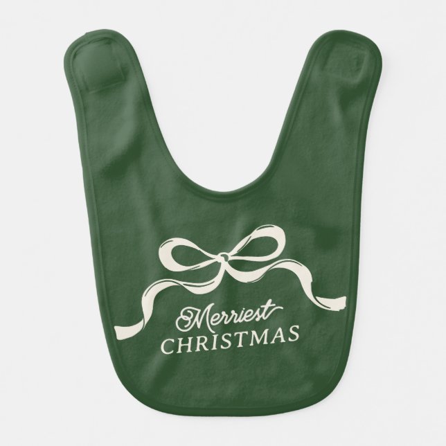 Classic Green Cream | Modern Little Bows  Baby Bib (Front)