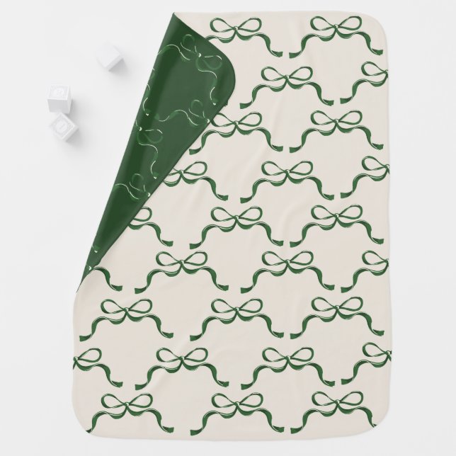 Classic Green Cream | Modern Tiny Bows  Baby Blanket (In Situ)