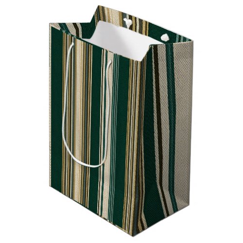 Classic Green & Cream Striped Pattern Medium Gift Bag
