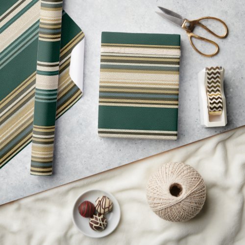 Classic Green & Cream Striped Pattern Wrapping Paper
