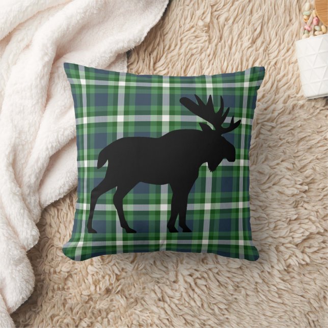 Classic Green Dark Blue Lumberjack Plaid Pattern Throw Pillow (Blanket)
