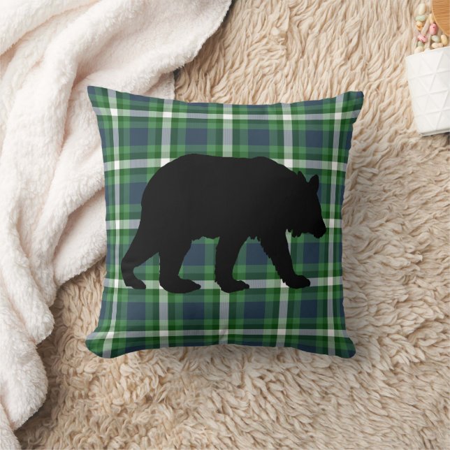 Classic Green Dark Blue Lumberjack Plaid Pattern Throw Pillow (Blanket)