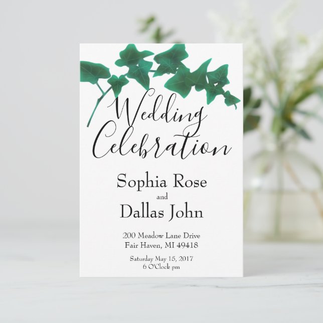 Classic Green elegant English Ivy Wedding Invitation (Standing Front)