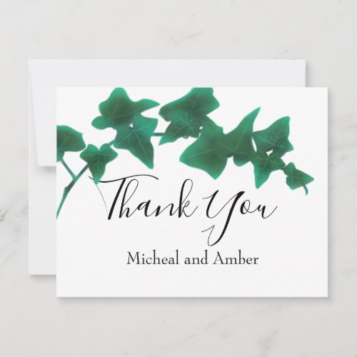 Classic Green English Ivy calligraphy script  Thank You Card