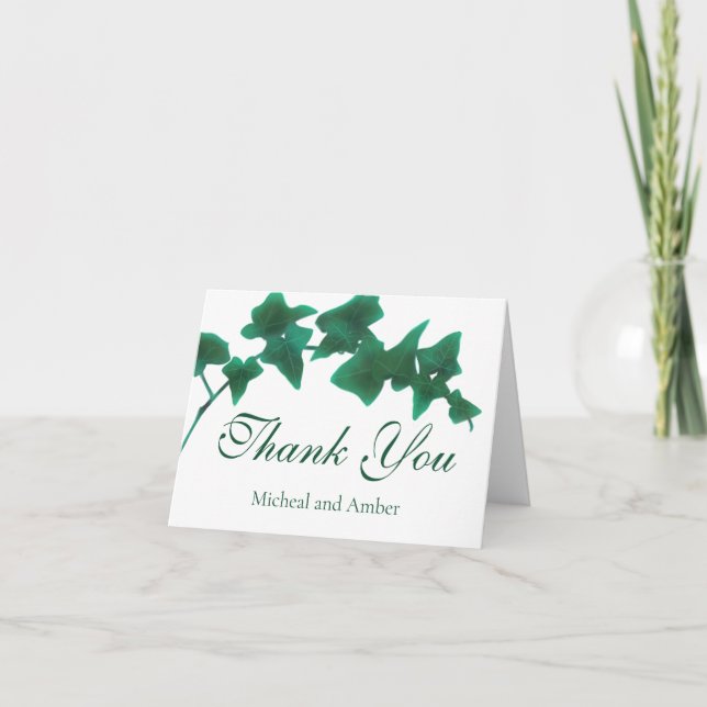 Classic Green English Ivy calligraphy script  Thank You Card (Front)