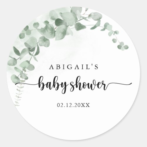 Classic Green Eucalyptus Baby Shower Favor  Classic Round Sticker