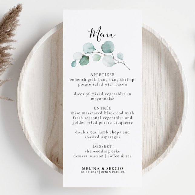 Classic Green Eucalyptus Calligraphy Wedding Menu (Creator Uploaded)