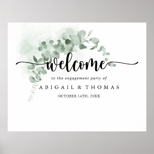 Classic Green Eucalyptus Engagement Party Welcome  Poster