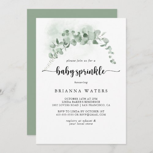 Classic Green Eucalyptus Foliage Baby Sprinkle Invitation