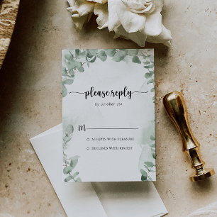 Classic Green Eucalyptus Foliage Calligraphy RSVP Card