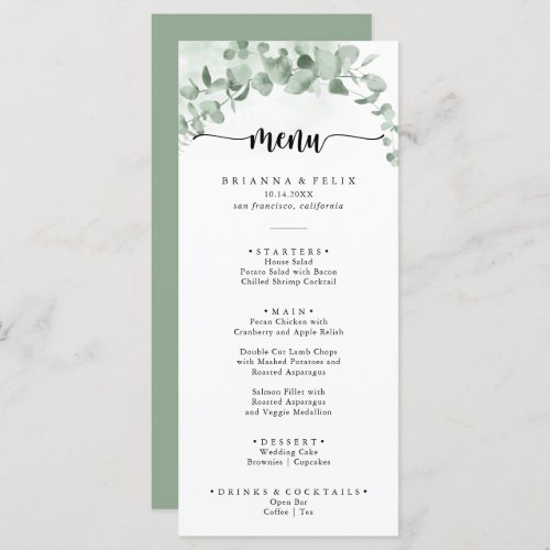 Classic Green Eucalyptus Foliage Dinner Menu