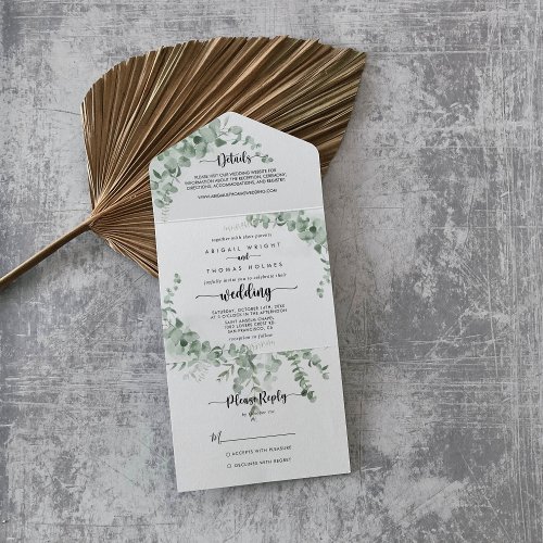 Classic Green Eucalyptus Foliage Wedding    All In One Invitation