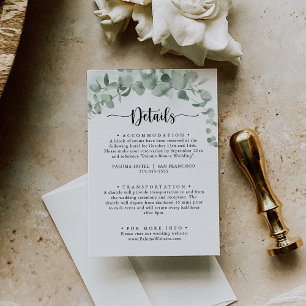 Classic Green Eucalyptus Foliage Wedding Details Enclosure Card