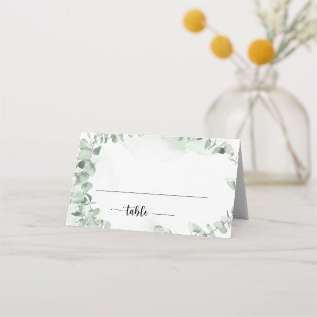 Classic Green Eucalyptus Foliage Wedding Place Card (Front)