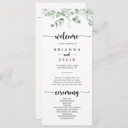 Classic Green Eucalyptus Foliage Wedding  Program