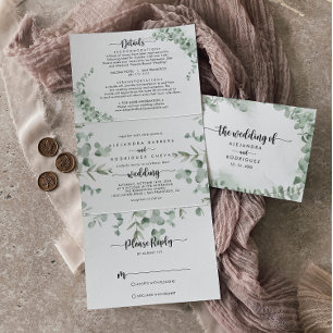Classic Green Eucalyptus Foliage Wedding Tri-Fold Invitation