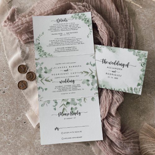 Classic Green Eucalyptus Foliage Wedding  Tri_Fold Invitation
