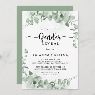 Classic Green Eucalyptus Gender Reveal Party Invitation