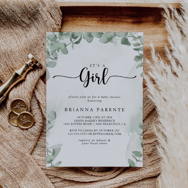 Classic Green Eucalyptus It's A Girl Baby Shower  Invitation (Creator Uploaded)