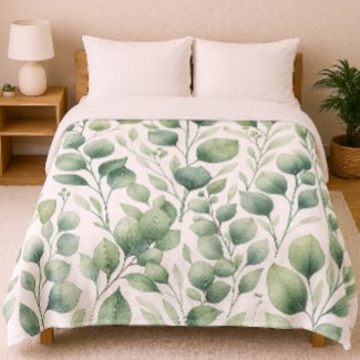 Classic Green Eucalyptus Leaves on White 