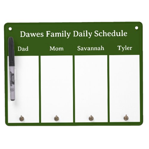 Classic Green Family Schedule and Message Center Dry Erase Board With Keychain Holder