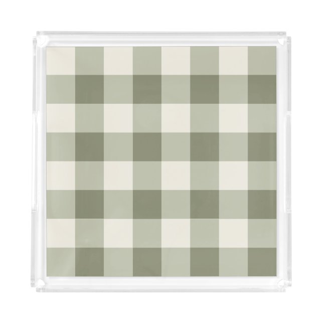Classic Green Farmhouse Gingham Style Acrylic Tray (Front)