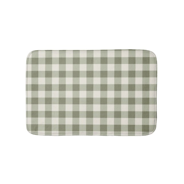 Classic Green Farmhouse Gingham Style Bath Mat (Front)