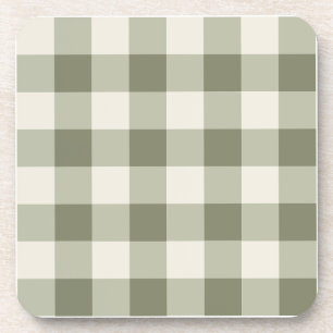 Classic Green Farmhouse Gingham Style Beverage Coaster