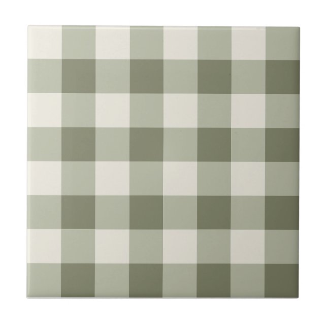 Classic Green Farmhouse Gingham Style Ceramic Tile (Front)