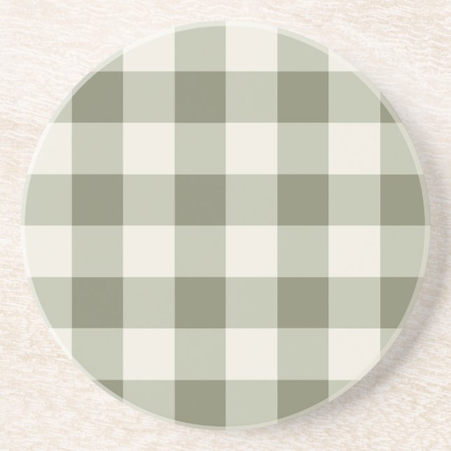 Classic Green Farmhouse Gingham Style Coaster (Front)