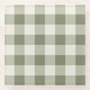 Classic Green Farmhouse Gingham Style Napkins Glass Coaster