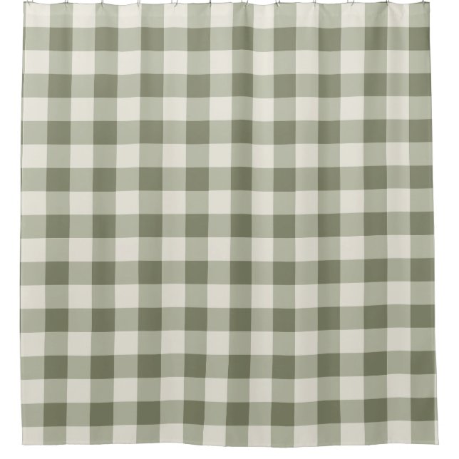 Classic Green Farmhouse Gingham Style Shower Curtain (Front)