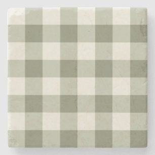Classic Green Farmhouse Gingham Style Stone Coaster