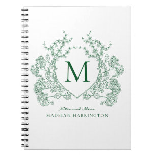 Classic Green Floral Crest Monogram Notebook