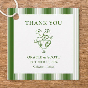 Classic Green Floral Stripe Wedding Thank You Favor Tags