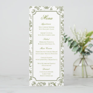 Classic Green Floral Toile Wedding Menu