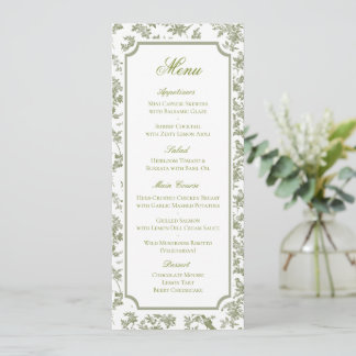 Classic Green Floral Toile Wedding Menu