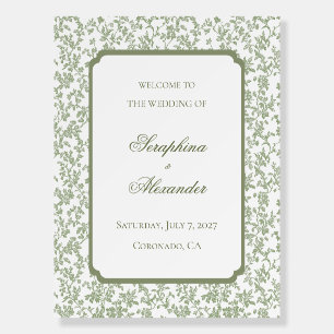 Classic Green Floral Toile Wedding Welcome Sign