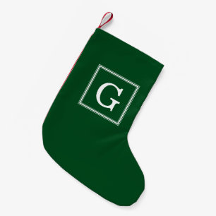 Classic Green Framed Monogram Small Christmas Stocking