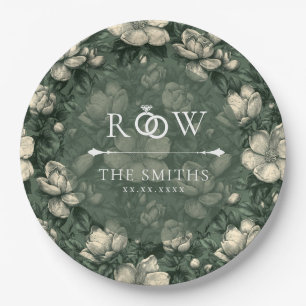 Classic Green Gardenias Petal Vintage Wedding Paper Plates