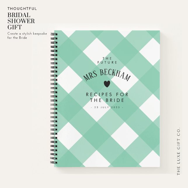 Classic Green Gingham Bridal Shower Gift Recipe Notebook (Creator Uploaded)