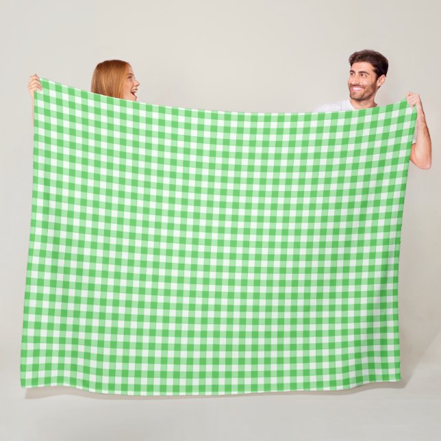 Classic Green Gingham Checkered Plaid Pattern Fleece Blanket (In Situ)