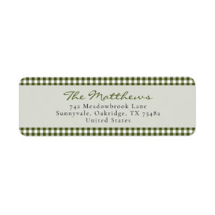 Classic Green Gingham Christmas Family Return Label